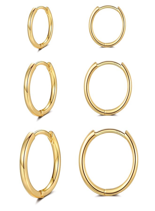 EPIRORA 3 Pairs Small Cartilage Hoop Earrings for Women Men, Hypoallergenic Sterling Silver Post Huggie Earrings, 8/10/12mm, Gold - Image 1